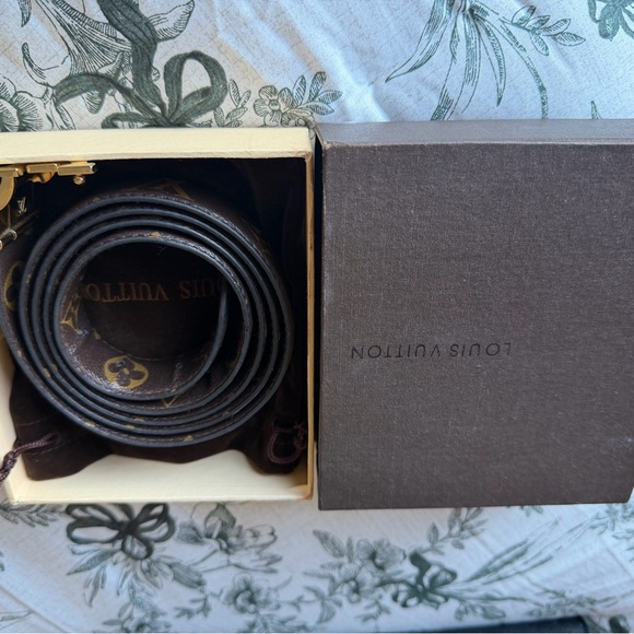 Designer Brown Monogram Belt with Gold Buckle - Picture 4 of 9